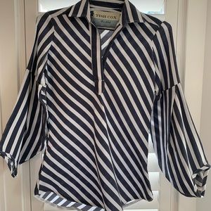 Tish Cox navy/white stripe top. Would fit a size 00-2 easily.